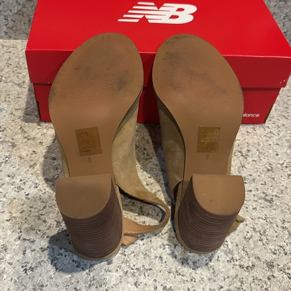 Madewell Suede Slingback Cary Block Tan Peep Toe Heels Sz 8 - Picture 5 of 15